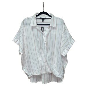 NWT Iky & Me Stripped Blouse W/ Collard - White & Gold - Size M